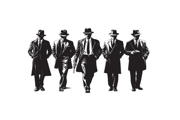 silhouette mafia in action full body black color only