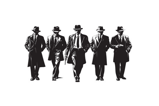 silhouette mafia in action full body black color only