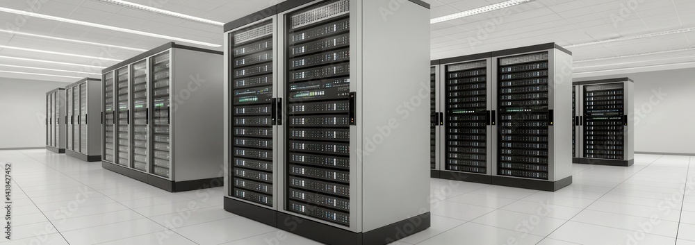 Poster modern data center with server racks in sleek and stylish design
