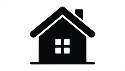 Simple Black House Icon with Roof and Windows