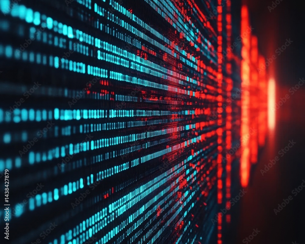 Aufkleber abstract digital data stream with glowing blue and red lines