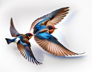 Obraz premium colorful swallows flying gracefully showcasing wings in motion on white background