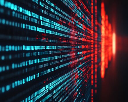 Abstract Digital Data Stream with Glowing Blue and Red Lines