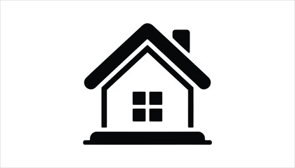 Simple Black House Icon with Roof and Windows