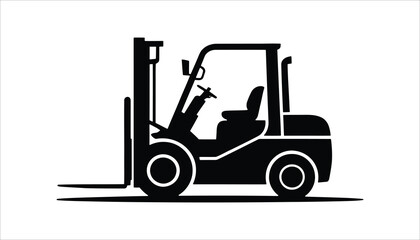 Forklift icon silhouette, heavy machinery for lifting, warehouse equipment