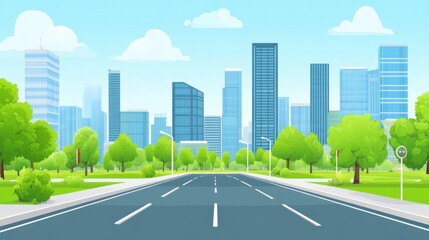 Obraz premium Modern Cityscape with Green Park and Clear Blue Sky in Urban Environment