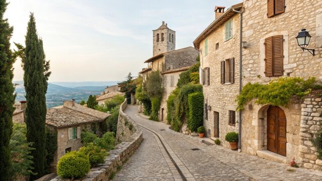Fototapeta Bonnieux village in provence france with stone houses and winding cobblestone street