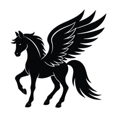 Silhouette of a Flying Pegasus with Majestic Wings in Black Design