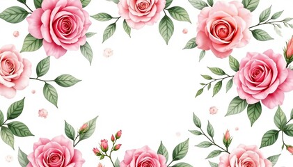 Delicate watercolor roses & leaves, repeating seamlessly , texture, repeat pattern, soft
