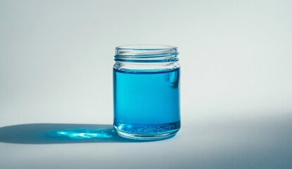 Clear glass jar filled with vibrant blue liquid