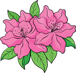 Stunning Vibrant Pink Azalea Flowers Vector Illustration with Lush Green Leaves for Elegant Botanical, Floral & Garden Design – Premium Digital Art
