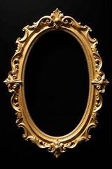 Elegant gold oval ornate frame isolated on black background. Perfect for adding photos or artwork.
