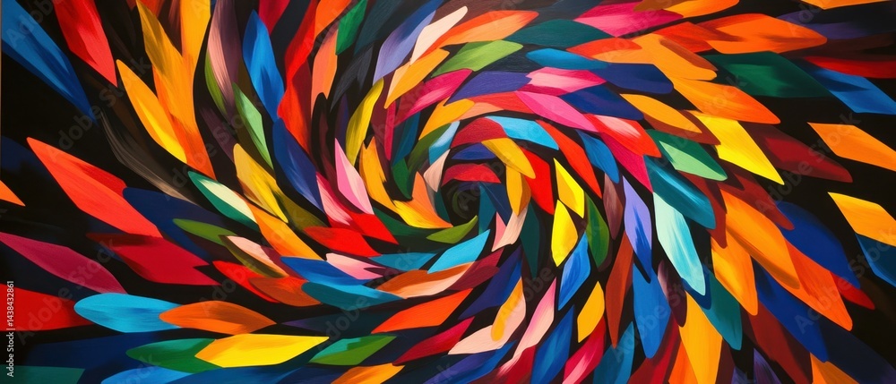 Poster a vivid swirl of multicolored arrows creates a dynamic pattern, evoking motion and energy.