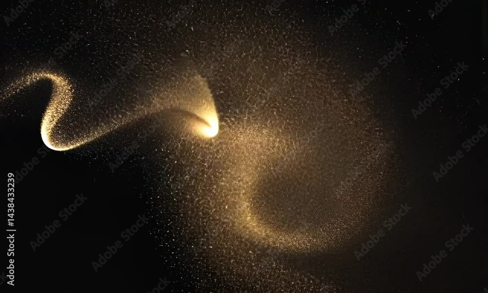 Poster natural organic dust particles floating on black background. glittering sparkling particles randomly