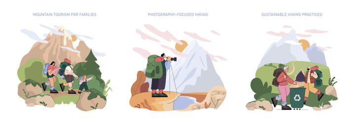 Mountain Tourism. Flat Vector Illustration
