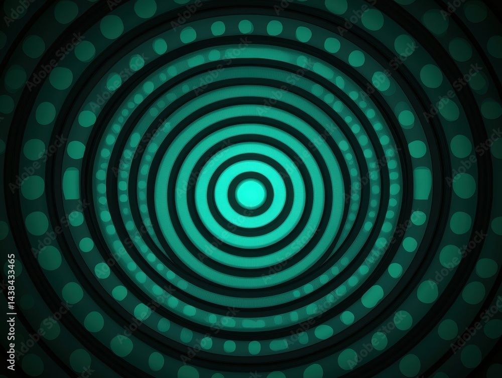 Poster abstract circles and dots pattern in turquoise and black background