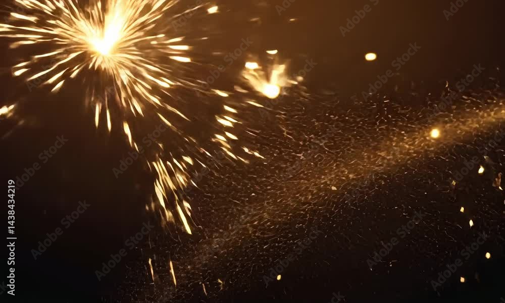 Poster natural organic dust particles floating on black background. glittering sparkling particles randomly