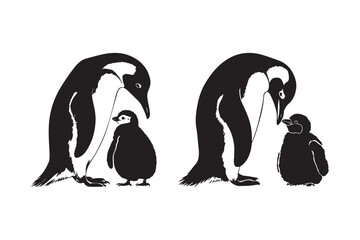 Penguin Family Silhouettes Vector Parent and Baby Penguin Clipart for Design, Tattoo, Logo