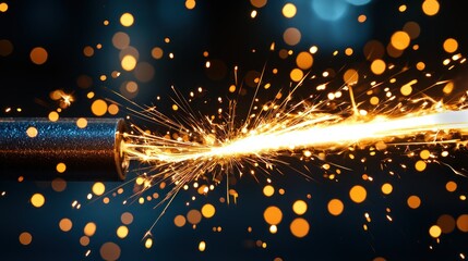 Obraz premium Electric sparks fly from a metal rod in dark