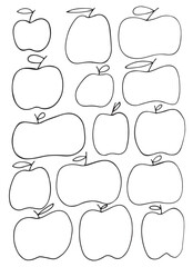 Apples of different shapes and sizes. set of fruit contours isolated on white background. Apples for coloring. Fruit contours. Vector illustration.