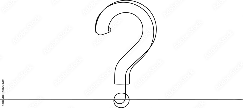 Poster one continuous line drawing of a question mark isolated on a white background in simple vector illus