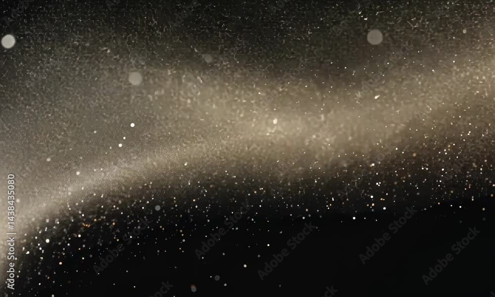 Poster natural organic dust particles floating on black background. glittering sparkling particles randomly