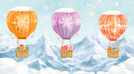 Obraz premium balloon, air, sky, hot, hot air balloon, illustration, travel, vector, flying, fly, cloud, balloons, basket, design, transportation, adventure, color, holiday, aerostat, transport, clouds, freedom, fu