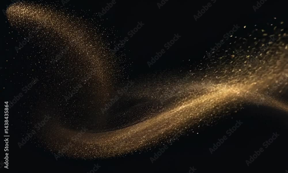 Poster natural organic dust particles floating on black background. glittering sparkling particles randomly
