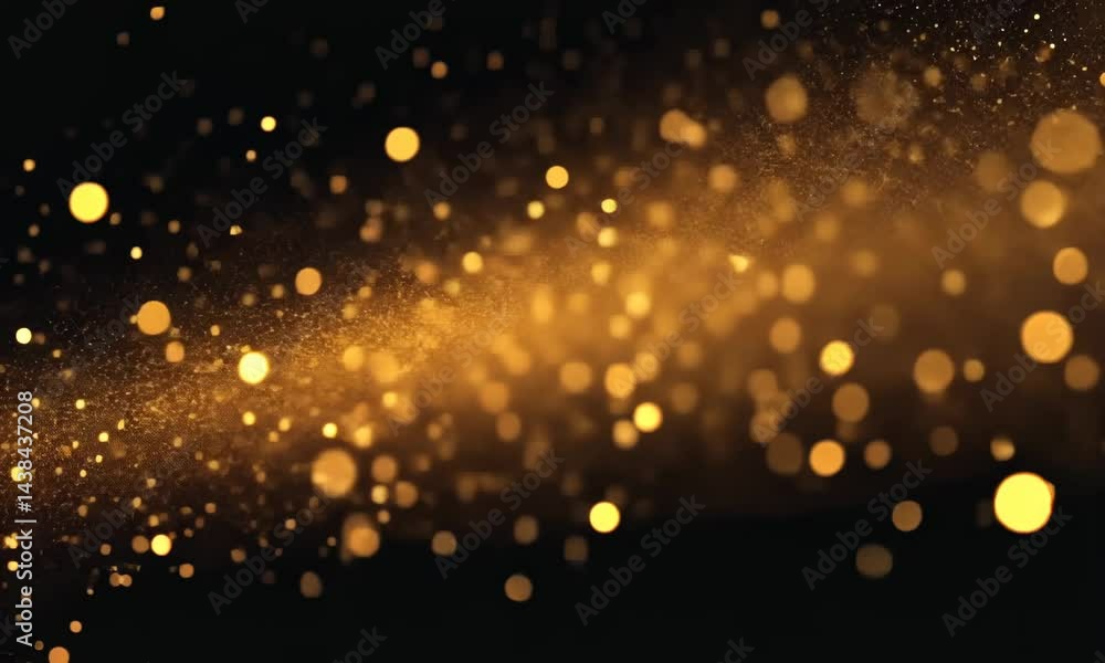 Poster natural organic dust particles floating on black background. glittering sparkling particles randomly