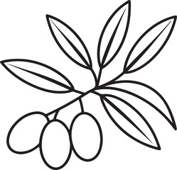 olives twigs and leaves line art, black outline, vector and illustration, coloring book page line art drawing