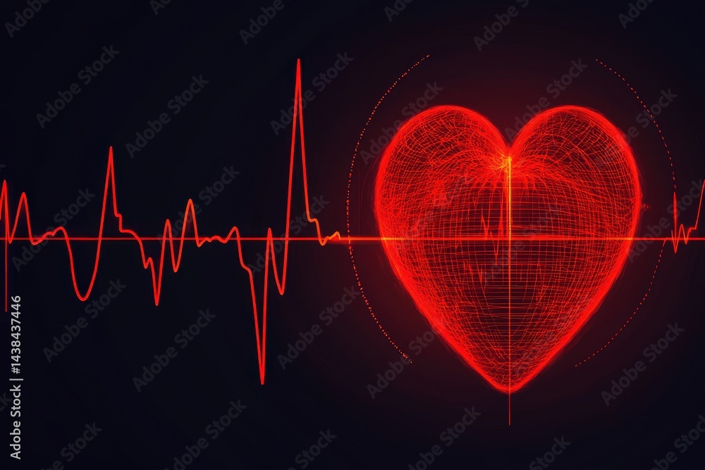 Poster heartbeat visualization with heart shape and ekg line background
