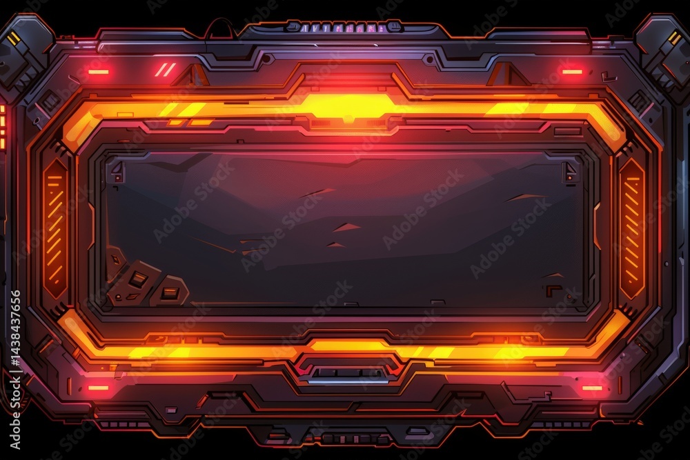Poster futuristic interface with glowing edges and abstract design.