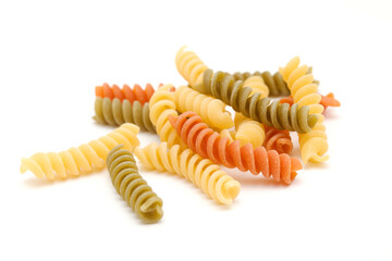 Fusilli tricolore pasta isolated on white background