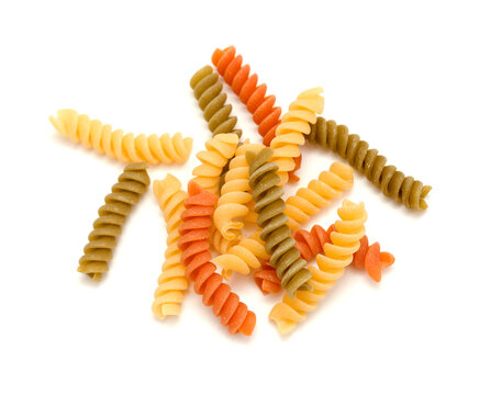 Fusilli tricolore pasta isolated on white background
