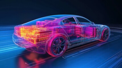 Naklejka premium Using CAE simulations, analyze the thermal management system of electric vehicle batteries