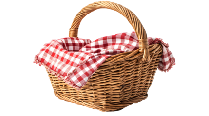 Empty Picnic Basket with Red and White Checkered Cloth