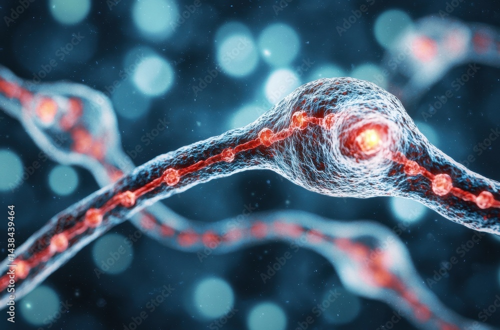 Poster intricate neural network with synapse connections and glowing effects