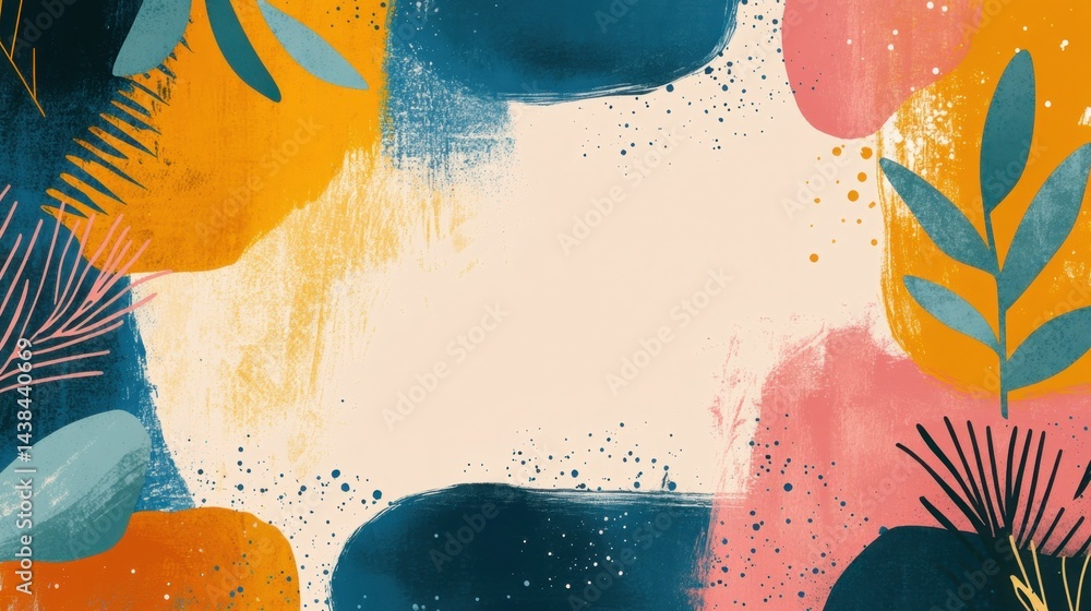 Poster vibrant maximalist cluttercore abstract background with rich colors and bold design strokes