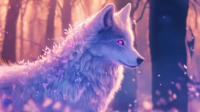 A fierce white wolf snarls with bared teeth against a dramatic abstract snowy background