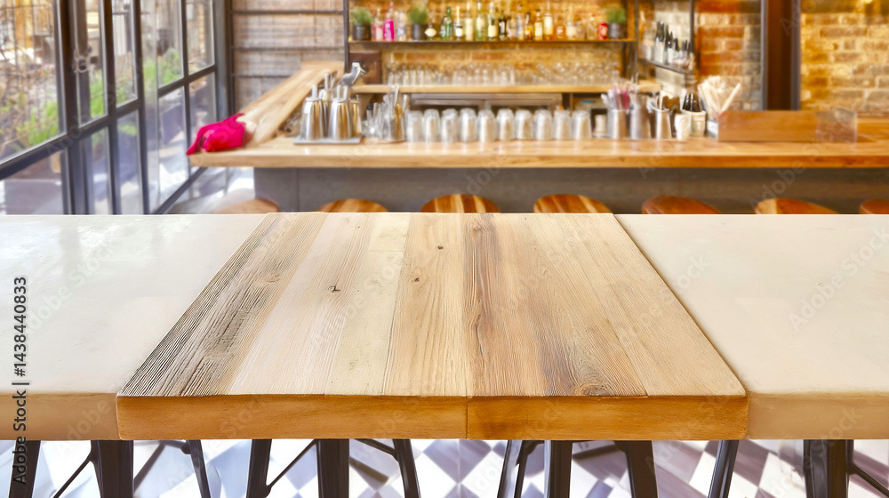 Poster stylish modern bar counter design featuring premium wooden surface and elegant barstools in a trendy