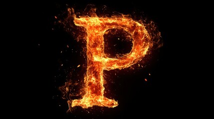 Fiery letter P, dark background, alphabet fire, graphic design