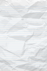 White clean crumpled notebook paper with lines