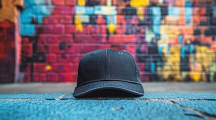 Baseball cap mockup in urban streetwear style with graffiti backdrop