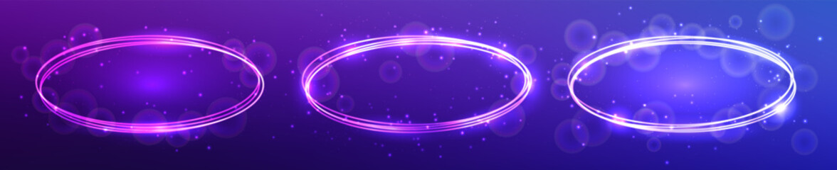 Obraz premium Neon oval frame with shining effects and sparkles