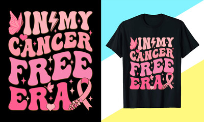 In My Cancer Free Era Retro Groovy Wavy Hippie 70's Breast Cancer awareness T-Shirt Design