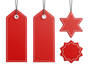 Three Red Price Tags and a Star Icon on Black Background PNG and transparent background