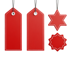 Three Red Price Tags and a Star Icon on Black Background PNG and transparent background
