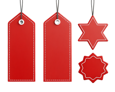 Three Red Price Tags and a Star Icon on Black Background PNG and transparent background