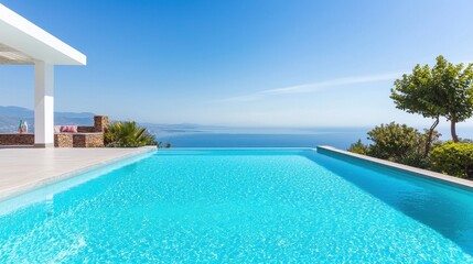 Fototapeta premium Breathtaking Infinity Pool View Overlooking Blue Ocean and Horizon