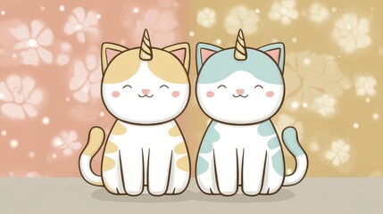 Two adorable unicorn cats sitting amongst flowers